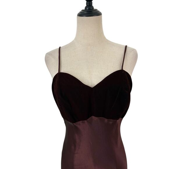 Vtg 90s Betsy & Adam Brown Velvet Satin Gown Slip Dress‎ Empire Waist Prom Hoco - Picture 2 of 13